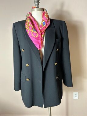 VTG BHs Classic Double-Breasted Black Women's Blazer with gold buttons size 8